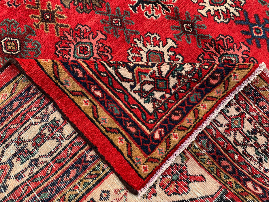 Handmade Persian Wool Area Rug 7x10 - Red, Ivory & Navy Traditional Geometric Medallion Persian Style Rug - Exact Size 10'3" x 7'4" - KBHM-1044
