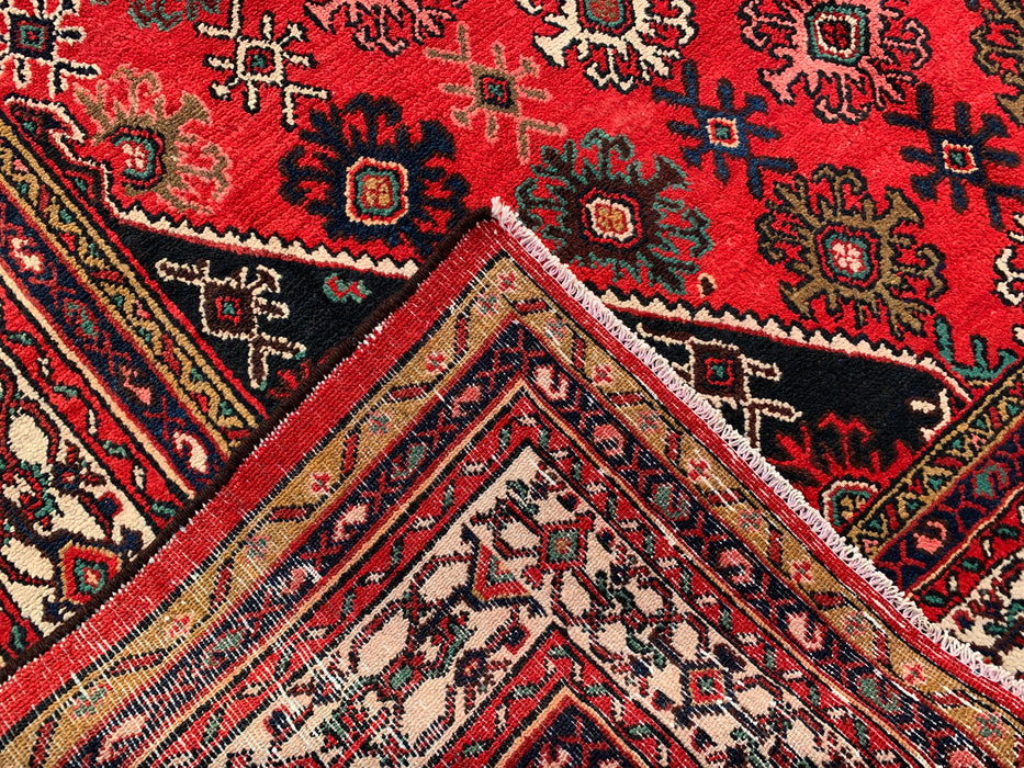 Handmade Persian Wool Area Rug 7x10 - Red, Ivory & Navy Traditional Geometric Medallion Persian Style Rug - Exact Size 10'3" x 7'4" - KBHM-1044