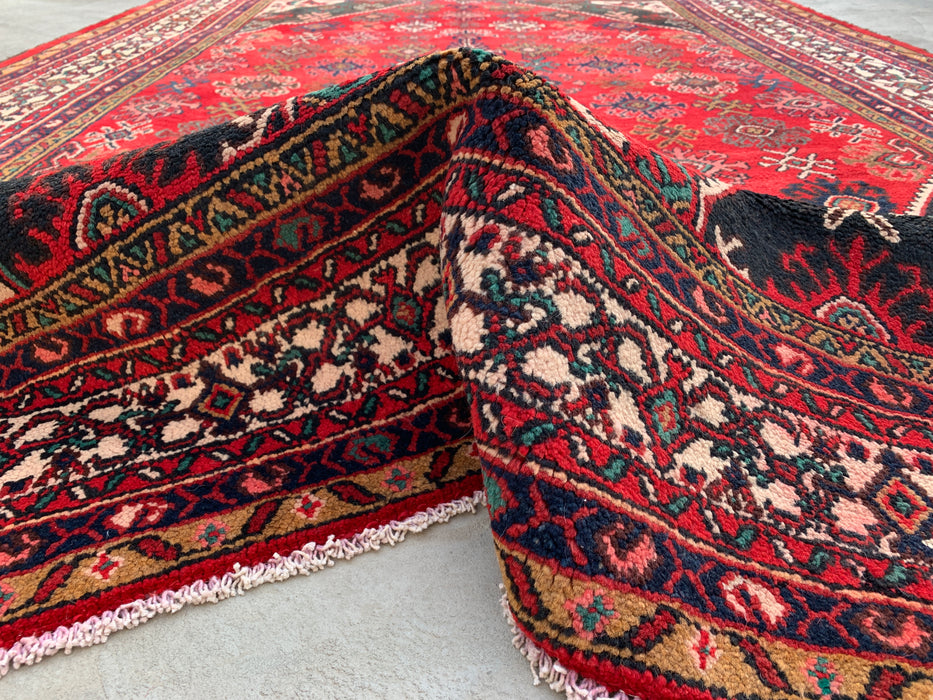 Handmade Persian Wool Area Rug 7x10 - Red, Ivory & Navy Traditional Geometric Medallion Persian Style Rug - Exact Size 10'3" x 7'4" - KBHM-1044