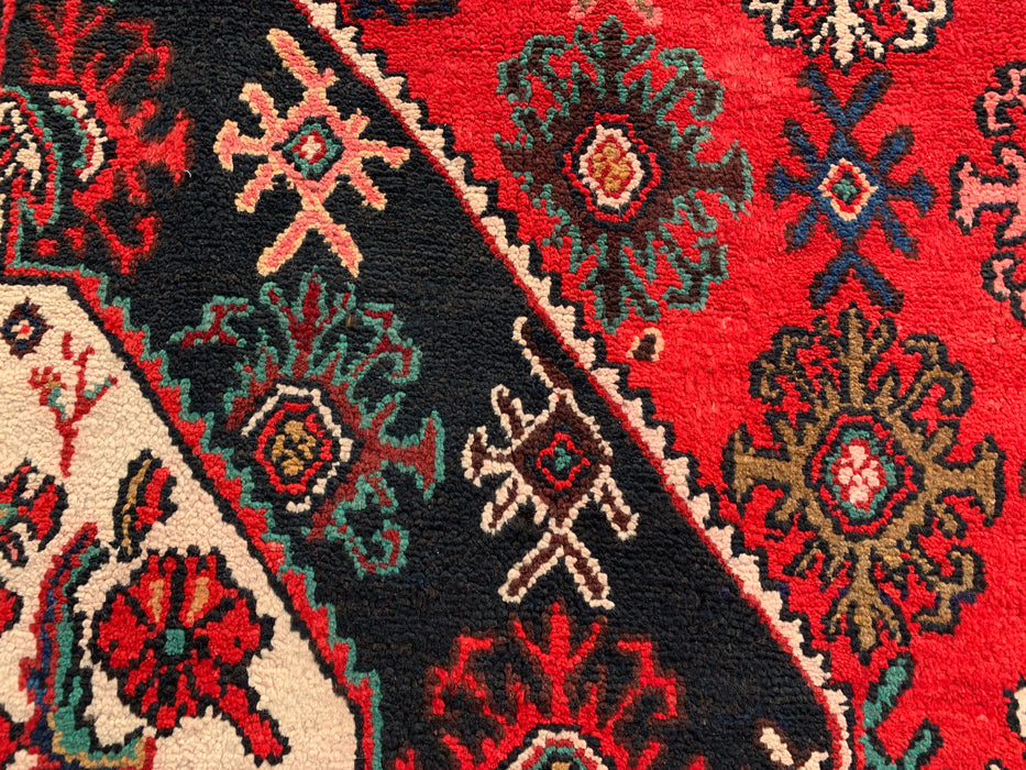 Handmade Persian Wool Area Rug 7x10 - Red, Ivory & Navy Traditional Geometric Medallion Persian Style Rug - Exact Size 10'3" x 7'4" - KBHM-1044