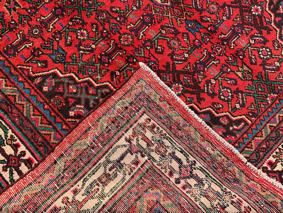 Handmade Persian Wool Area Rug 7x10 - Red, Ivory & Navy Traditional Geometric Medallion Persian Style Rug - Exact Size 10'6" x 6'8" - KBHM-1045