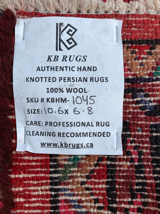 Handmade Persian Wool Area Rug 7x10 - Red, Ivory & Navy Traditional Geometric Medallion Persian Style Rug - Exact Size 10'6" x 6'8" - KBHM-1045