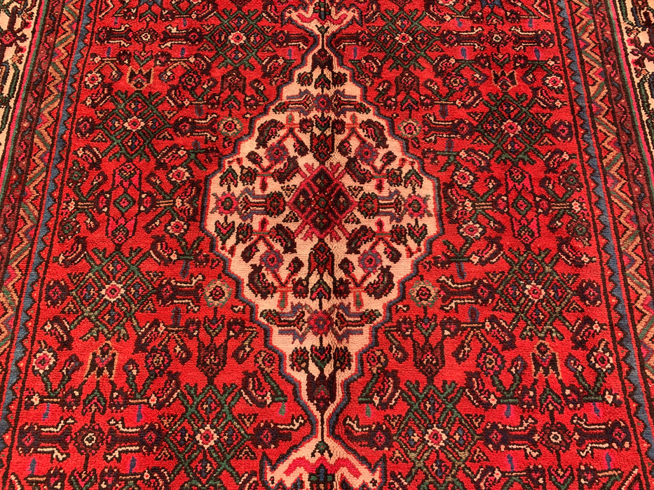 Handmade Persian Wool Area Rug 7x10 - Red, Ivory & Navy Traditional Geometric Medallion Persian Style Rug - Exact Size 10'6" x 6'8" - KBHM-1045