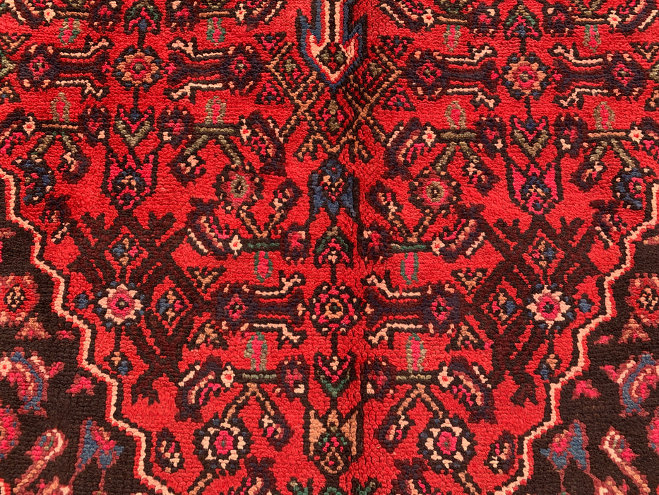 Handmade Persian Wool Area Rug 7x10 - Red, Ivory & Navy Traditional Geometric Medallion Persian Style Rug - Exact Size 10'6" x 6'8" - KBHM-1045