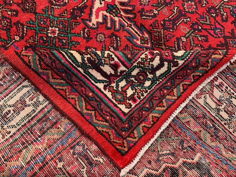 Handmade Persian Wool Area Rug 7x10 - Red, Ivory & Navy Traditional Geometric Medallion Persian Style Rug - Exact Size 10'6" x 6'8" - KBHM-1045