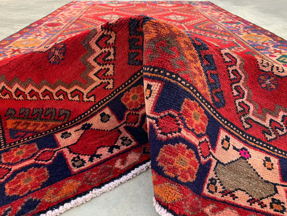 Handmade Persian Wool Area Rug 7x10 - Red, Navy & Ivory Tribal Geometric Diamond Persian Style Rug - Exact Size 9'11" x 5'6" - KBHM-1048