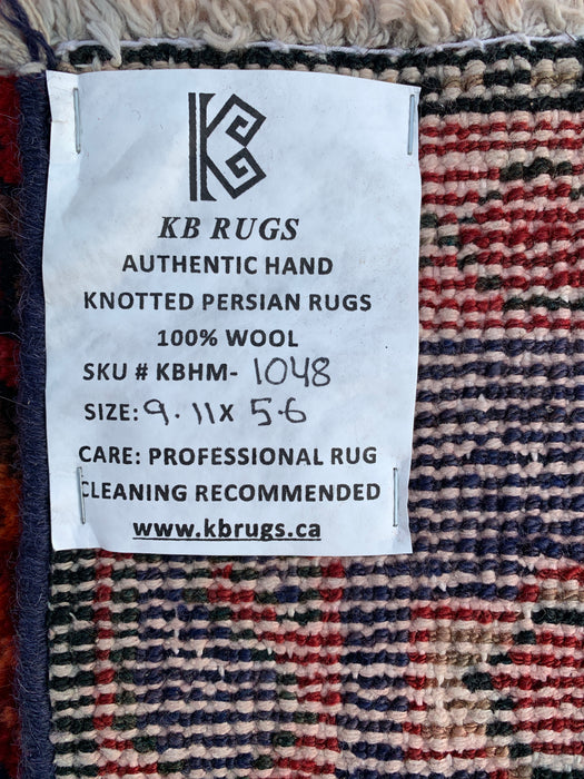 Handmade Persian Wool Area Rug 7x10 - Red, Navy & Ivory Tribal Geometric Diamond Persian Style Rug - Exact Size 9'11" x 5'6" - KBHM-1048