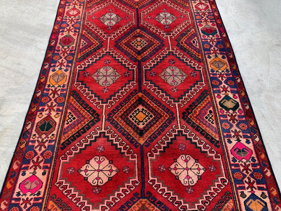 Handmade Persian Wool Area Rug 7x10 - Red, Navy & Ivory Tribal Geometric Diamond Persian Style Rug - Exact Size 9'11" x 5'6" - KBHM-1048