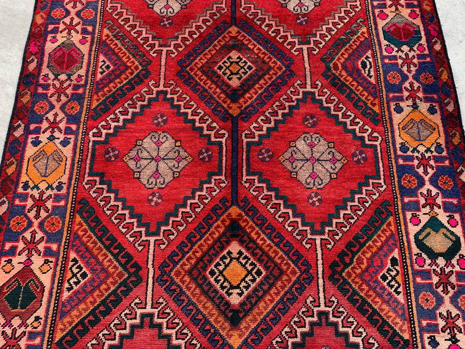 Handmade Persian Wool Area Rug 7x10 - Red, Navy & Ivory Tribal Geometric Diamond Persian Style Rug - Exact Size 9'11" x 5'6" - KBHM-1048