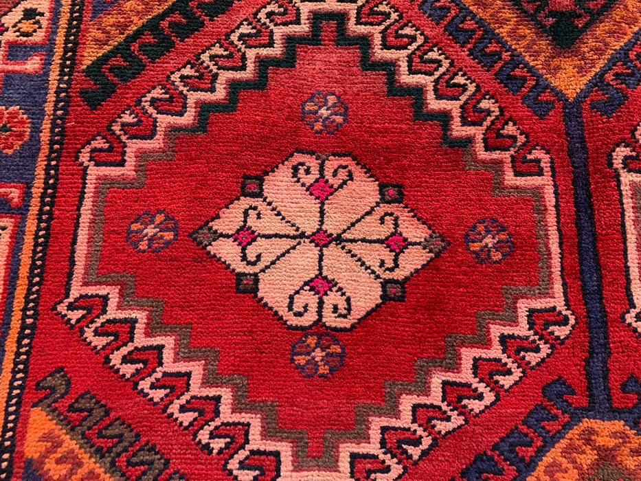 Handmade Persian Wool Area Rug 7x10 - Red, Navy & Ivory Tribal Geometric Diamond Persian Style Rug - Exact Size 9'11" x 5'6" - KBHM-1048