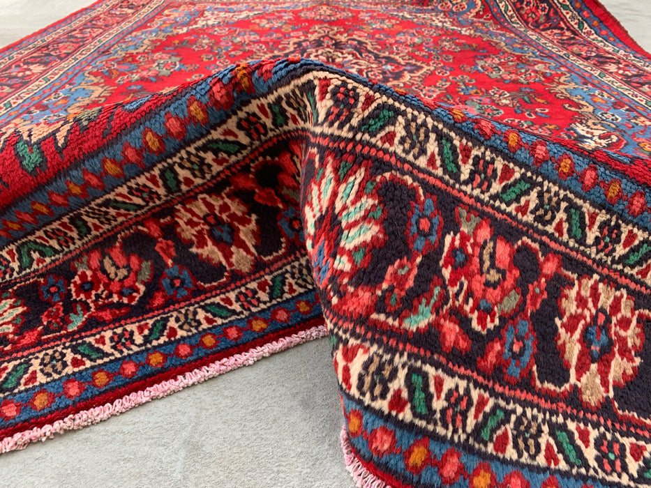 Handmade Persian Wool Area Rug 7x10 - Red, Blue & Ivory Traditional Medallion Persian Style Rug - Exact Size 9'9" x 7'0" - KBHM-1086