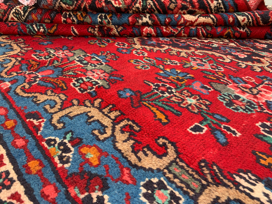Handmade Persian Wool Area Rug 7x10 - Red, Blue & Ivory Traditional Medallion Persian Style Rug - Exact Size 9'9" x 7'0" - KBHM-1086