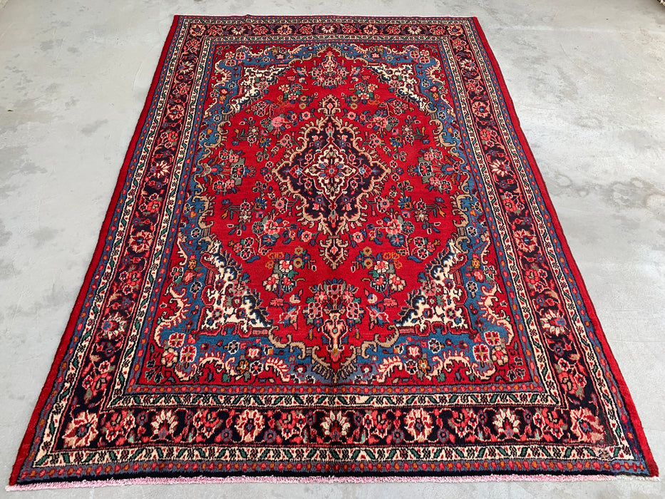 Handmade Persian Wool Area Rug 7x10 - Red, Blue & Ivory Traditional Medallion Persian Style Rug - Exact Size 9'9" x 7'0" - KBHM-1086
