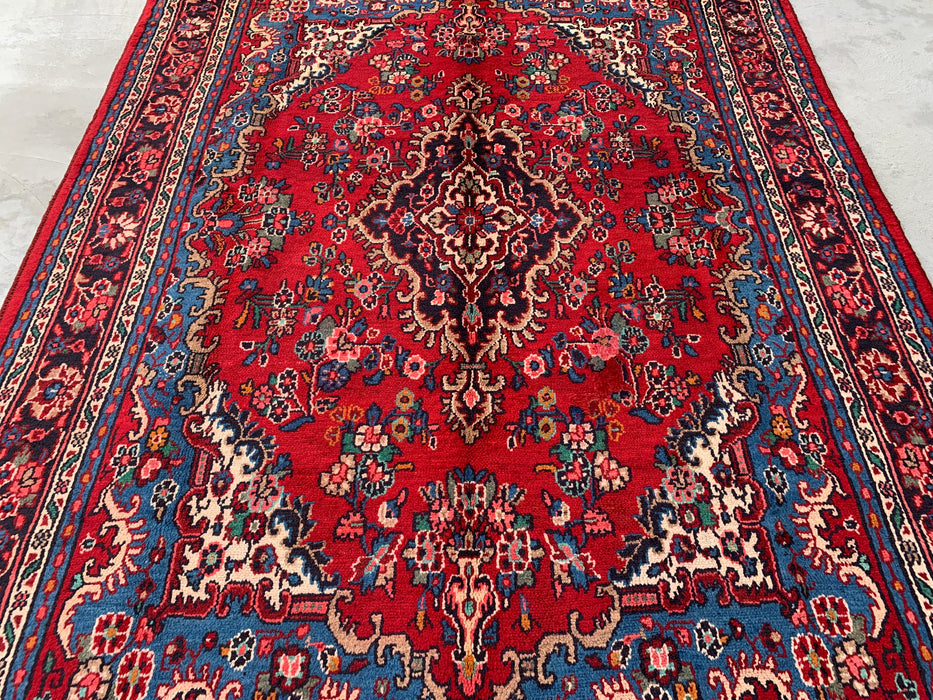 Handmade Persian Wool Area Rug 7x10 - Red, Blue & Ivory Traditional Medallion Persian Style Rug - Exact Size 9'9" x 7'0" - KBHM-1086