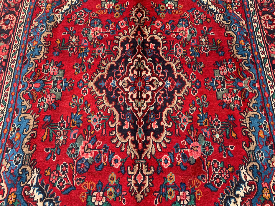 Handmade Persian Wool Area Rug 7x10 - Red, Blue & Ivory Traditional Medallion Persian Style Rug - Exact Size 9'9" x 7'0" - KBHM-1086