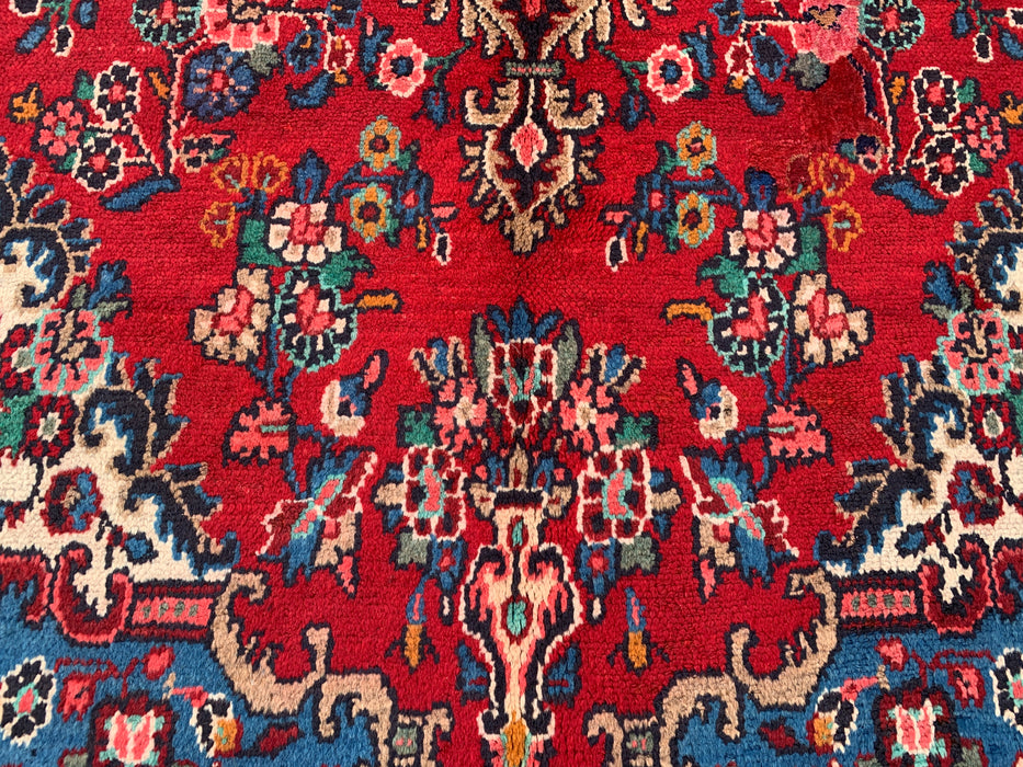 Handmade Persian Wool Area Rug 7x10 - Red, Blue & Ivory Traditional Medallion Persian Style Rug - Exact Size 9'9" x 7'0" - KBHM-1086