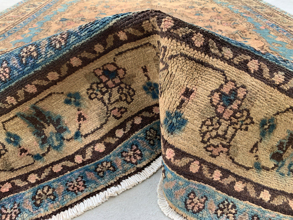 Handmade Persian Wool Area Rug 7x10 - Ivory & Blue Traditional Floral Medallion Persian Style Rug - Exact Size 10'2" x 6'6" - KBHM-1088