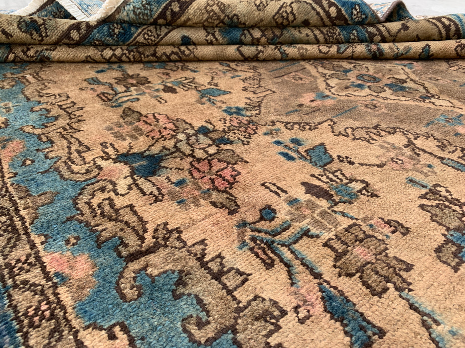Handmade Persian Wool Area Rug 7x10 - Ivory & Blue Traditional Floral Medallion Persian Style Rug - Exact Size 10'2" x 6'6" - KBHM-1088