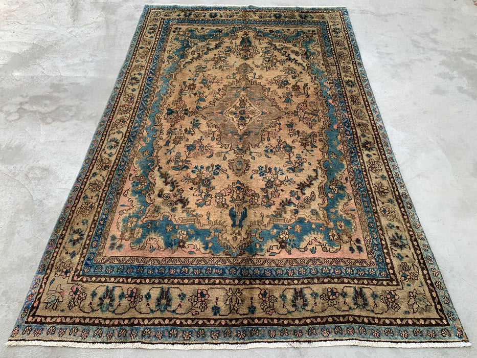 Handmade Persian Wool Area Rug 7x10 - Ivory & Blue Traditional Floral Medallion Persian Style Rug - Exact Size 10'2" x 6'6" - KBHM-1088
