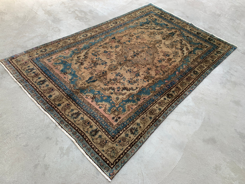 Handmade Persian Wool Area Rug 7x10 - Ivory & Blue Traditional Floral Medallion Persian Style Rug - Exact Size 10'2" x 6'6" - KBHM-1088