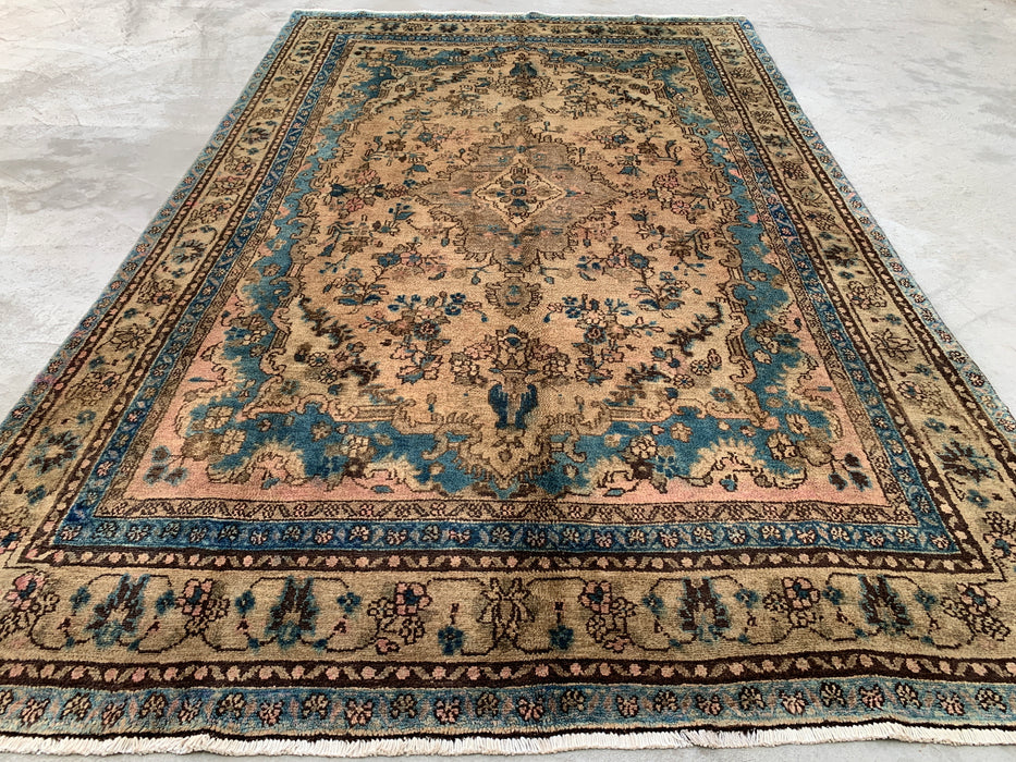 Handmade Persian Wool Area Rug 7x10 - Ivory & Blue Traditional Floral Medallion Persian Style Rug - Exact Size 10'2" x 6'6" - KBHM-1088