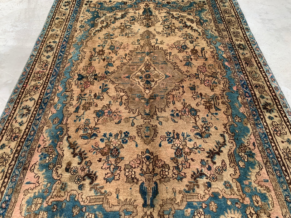 Handmade Persian Wool Area Rug 7x10 - Ivory & Blue Traditional Floral Medallion Persian Style Rug - Exact Size 10'2" x 6'6" - KBHM-1088