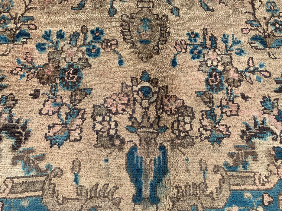 Handmade Persian Wool Area Rug 7x10 - Ivory & Blue Traditional Floral Medallion Persian Style Rug - Exact Size 10'2" x 6'6" - KBHM-1088
