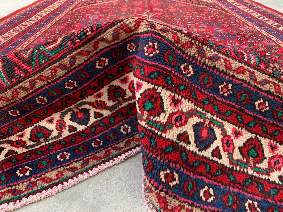 Handmade Persian Wool Area Rug 7x10 - Red, Blue & Ivory Traditional Persian Style Rug - Exact Size 10'0" x 7'0" - KBHM-1091