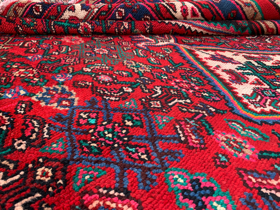 Handmade Persian Wool Area Rug 7x10 - Red, Blue & Ivory Traditional Persian Style Rug - Exact Size 10'0" x 7'0" - KBHM-1091