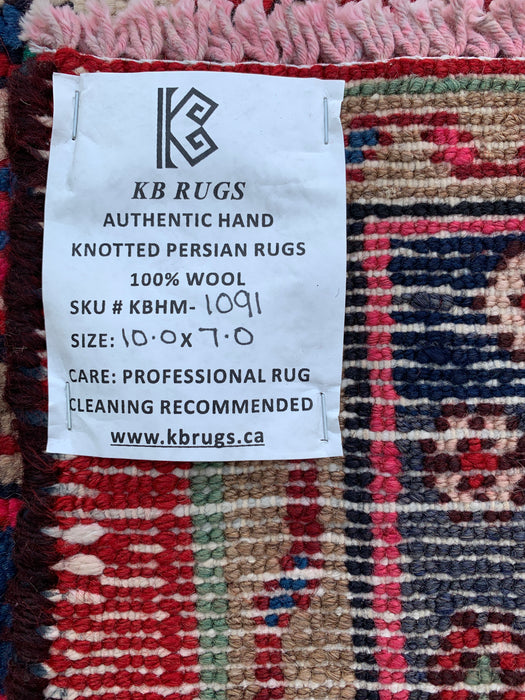 Handmade Persian Wool Area Rug 7x10 - Red, Blue & Ivory Traditional Persian Style Rug - Exact Size 10'0" x 7'0" - KBHM-1091