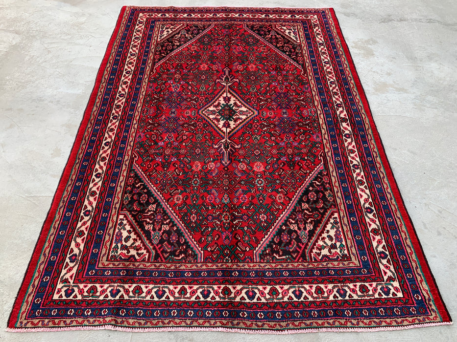 Handmade Persian Wool Area Rug 7x10 - Red, Blue & Ivory Traditional Persian Style Rug - Exact Size 10'0" x 7'0" - KBHM-1091