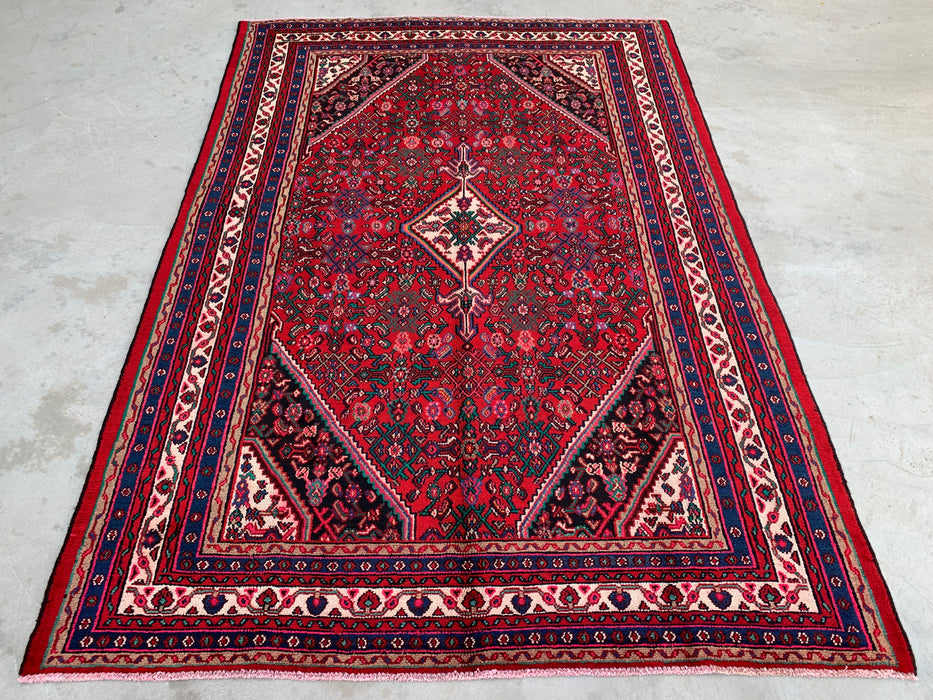 Handmade Persian Wool Area Rug 7x10 - Red, Blue & Ivory Traditional Persian Style Rug - Exact Size 10'0" x 7'0" - KBHM-1091