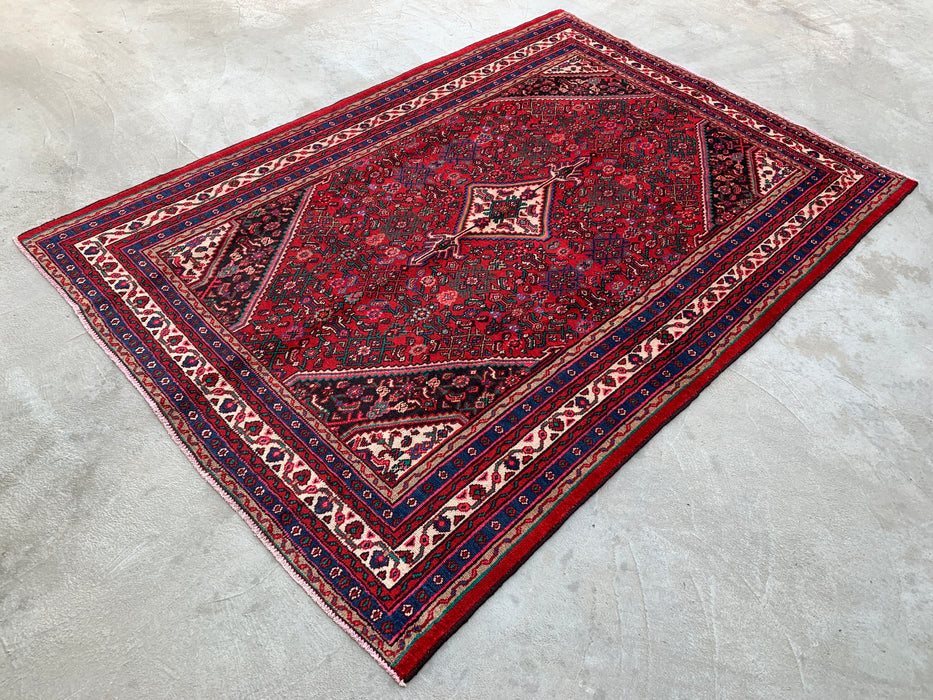 Handmade Persian Wool Area Rug 7x10 - Red, Blue & Ivory Traditional Persian Style Rug - Exact Size 10'0" x 7'0" - KBHM-1091