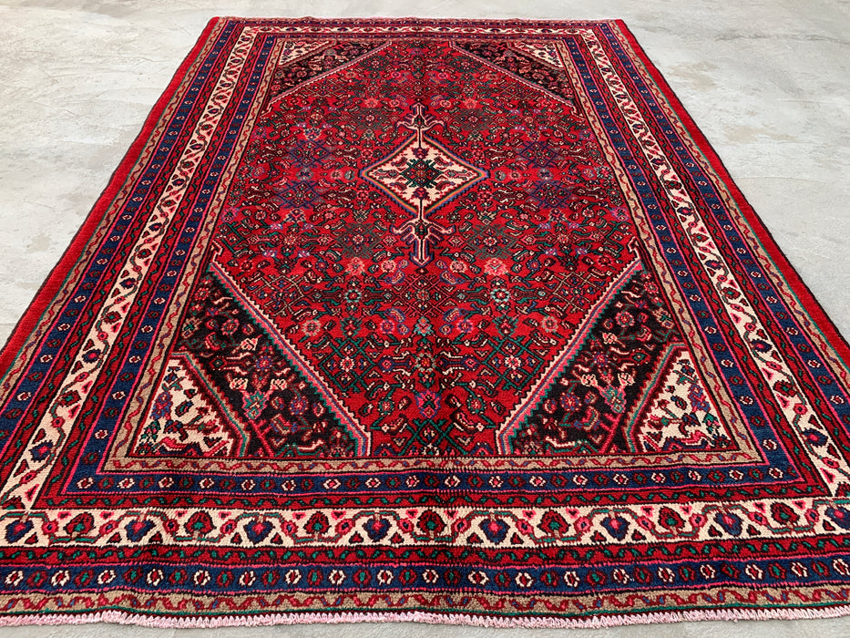 Handmade Persian Wool Area Rug 7x10 - Red, Blue & Ivory Traditional Persian Style Rug - Exact Size 10'0" x 7'0" - KBHM-1091