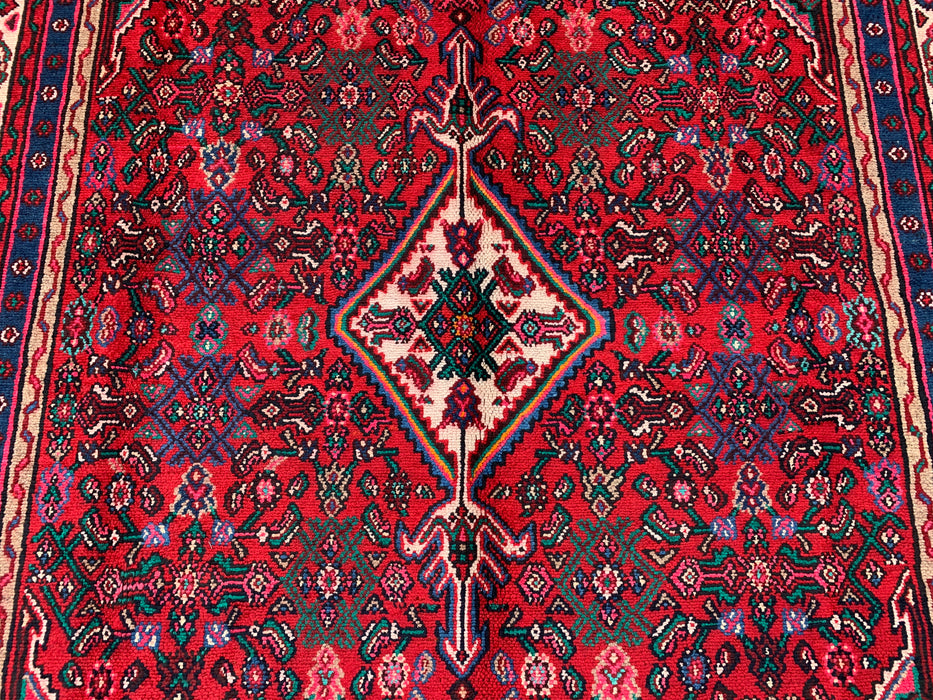 Handmade Persian Wool Area Rug 7x10 - Red, Blue & Ivory Traditional Persian Style Rug - Exact Size 10'0" x 7'0" - KBHM-1091