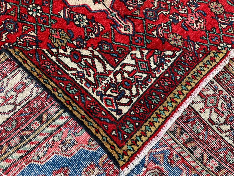 Handmade Persian Wool Area Rug 7x10 - Red, Blue & Ivory Traditional Medallion Persian Style Rug - Exact Size 10'0" x 6'11" - KBHM-1093