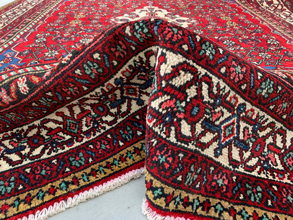 Handmade Persian Wool Area Rug 7x10 - Red, Blue & Ivory Traditional Medallion Persian Style Rug - Exact Size 10'0" x 6'11" - KBHM-1093