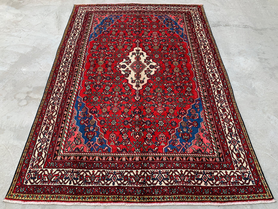 Handmade Persian Wool Area Rug 7x10 - Red, Blue & Ivory Traditional Medallion Persian Style Rug - Exact Size 10'0" x 6'11" - KBHM-1093