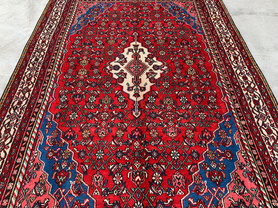 Handmade Persian Wool Area Rug 7x10 - Red, Blue & Ivory Traditional Medallion Persian Style Rug - Exact Size 10'0" x 6'11" - KBHM-1093