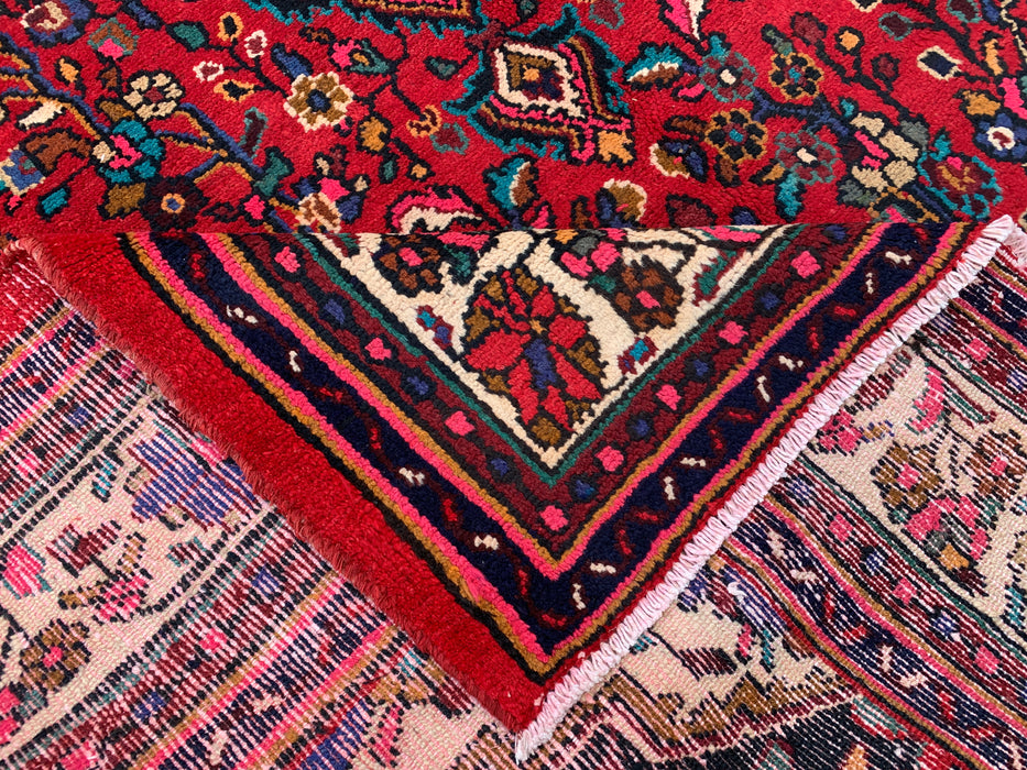 Handmade Persian Wool Area Rug 7x10 - Red, Ivory & Navy Traditional Floral Medallion Persian Style Rug - Exact Size 9'10" x 7'1" - KBHM-1094