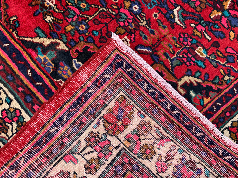 Handmade Persian Wool Area Rug 7x10 - Red, Ivory & Navy Traditional Floral Medallion Persian Style Rug - Exact Size 9'10" x 7'1" - KBHM-1094