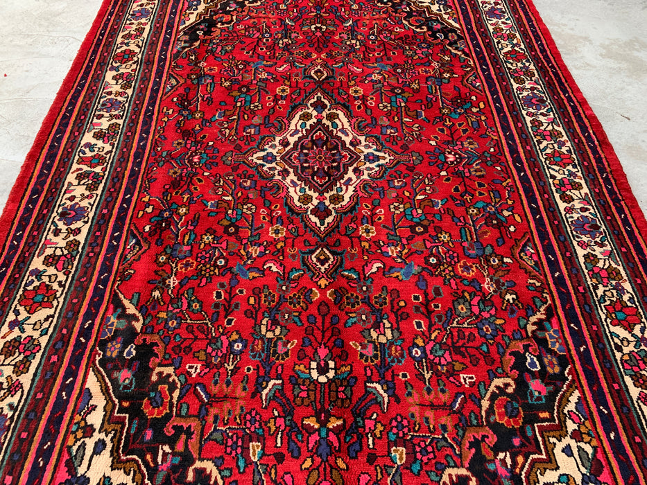 Handmade Persian Wool Area Rug 7x10 - Red, Ivory & Navy Traditional Floral Medallion Persian Style Rug - Exact Size 9'10" x 7'1" - KBHM-1094