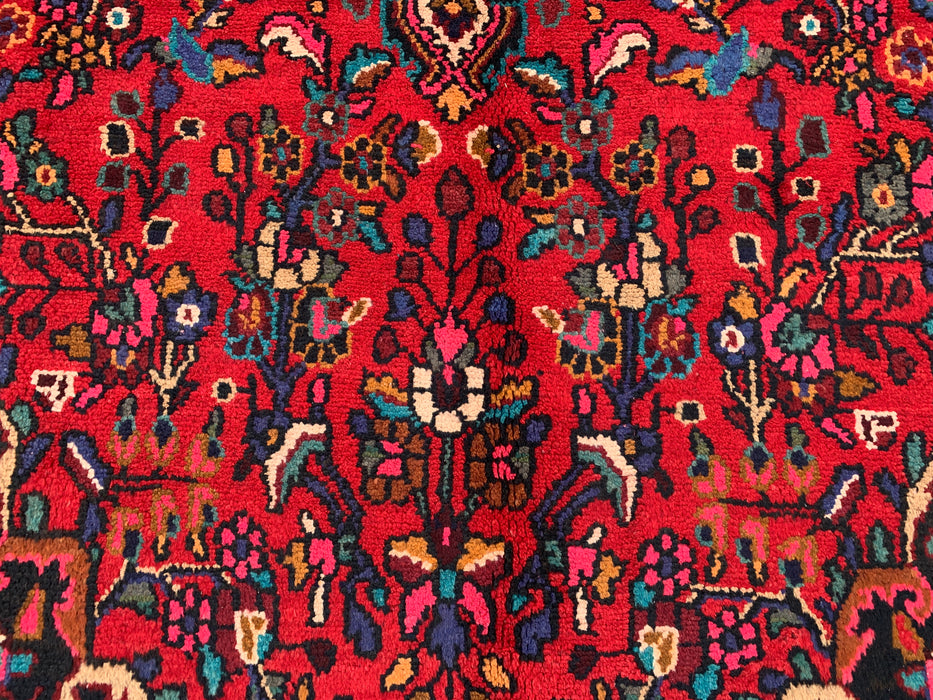 Handmade Persian Wool Area Rug 7x10 - Red, Ivory & Navy Traditional Floral Medallion Persian Style Rug - Exact Size 9'10" x 7'1" - KBHM-1094