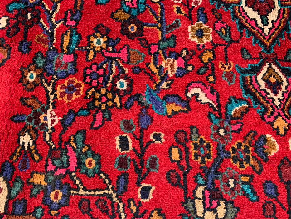 Handmade Persian Wool Area Rug 7x10 - Red, Ivory & Navy Traditional Floral Medallion Persian Style Rug - Exact Size 9'10" x 7'1" - KBHM-1094