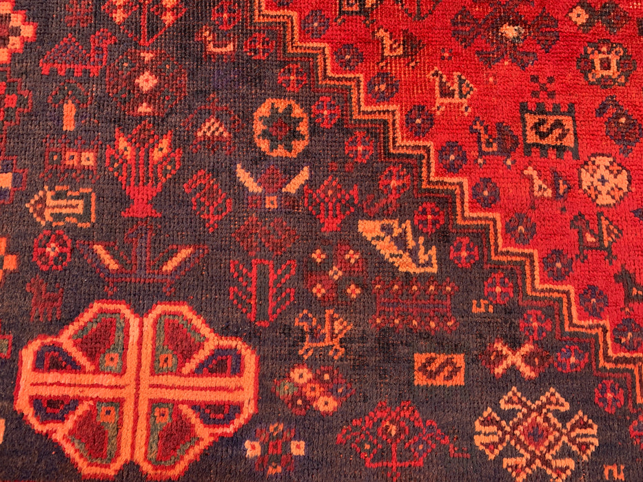 Handmade Persian Wool Area Rug 7x10 - Red, Navy & Rust Tribal Medallion Persian Style Rug - Exact Size 9'9" x 6'6" - KBHM-1095