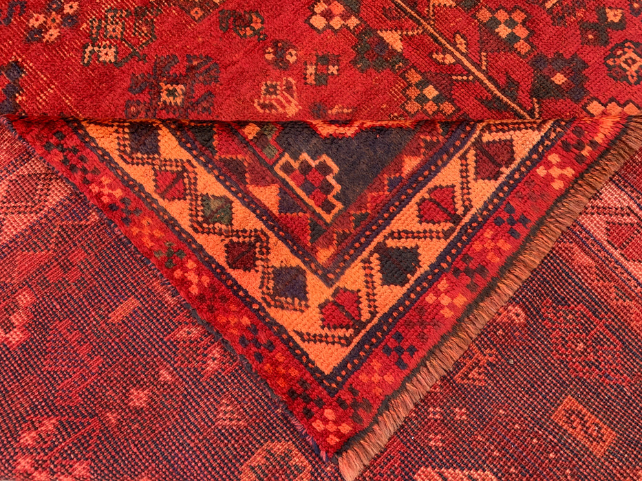 Handmade Persian Wool Area Rug 7x10 - Red, Navy & Rust Tribal Medallion Persian Style Rug - Exact Size 9'9" x 6'6" - KBHM-1095