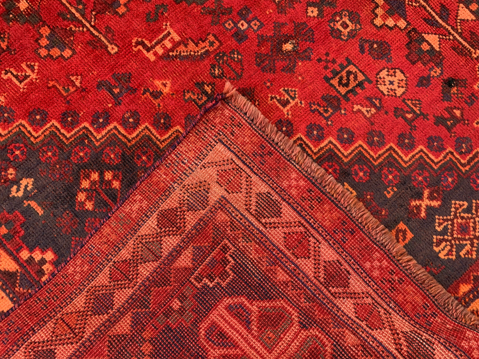 Handmade Persian Wool Area Rug 7x10 - Red, Navy & Rust Tribal Medallion Persian Style Rug - Exact Size 9'9" x 6'6" - KBHM-1095
