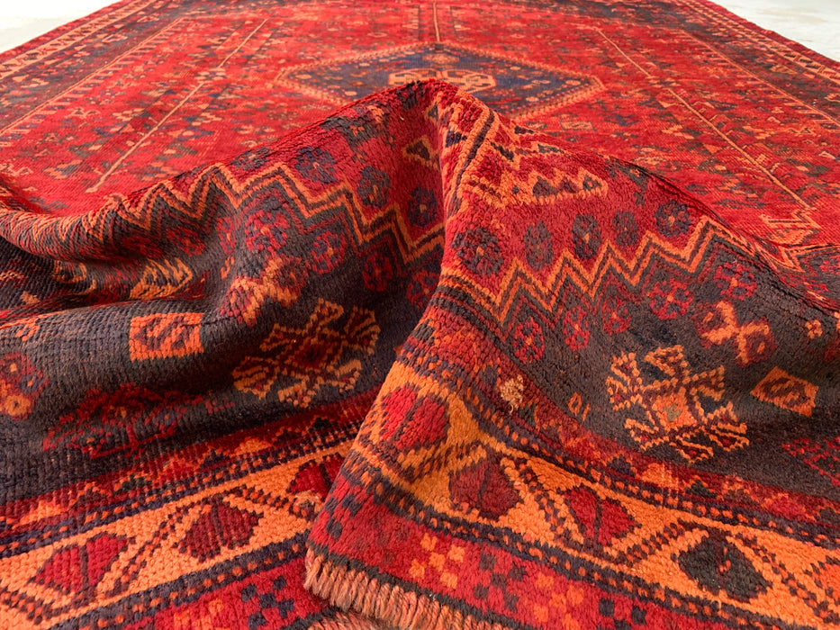 Handmade Persian Wool Area Rug 7x10 - Red, Navy & Rust Tribal Medallion Persian Style Rug - Exact Size 9'9" x 6'6" - KBHM-1095
