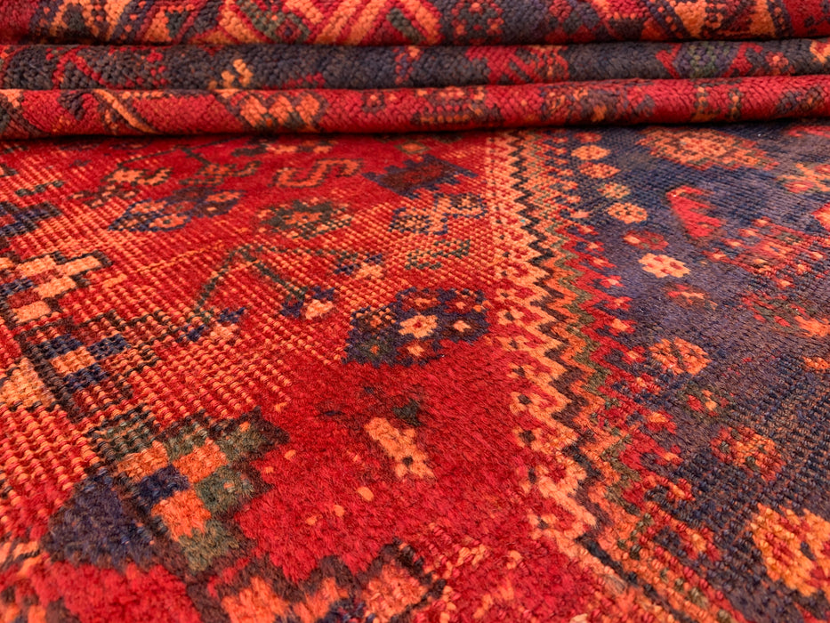 Handmade Persian Wool Area Rug 7x10 - Red, Navy & Rust Tribal Medallion Persian Style Rug - Exact Size 9'9" x 6'6" - KBHM-1095