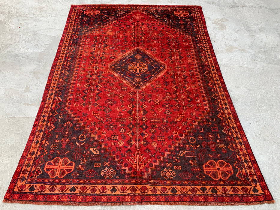 Handmade Persian Wool Area Rug 7x10 - Red, Navy & Rust Tribal Medallion Persian Style Rug - Exact Size 9'9" x 6'6" - KBHM-1095